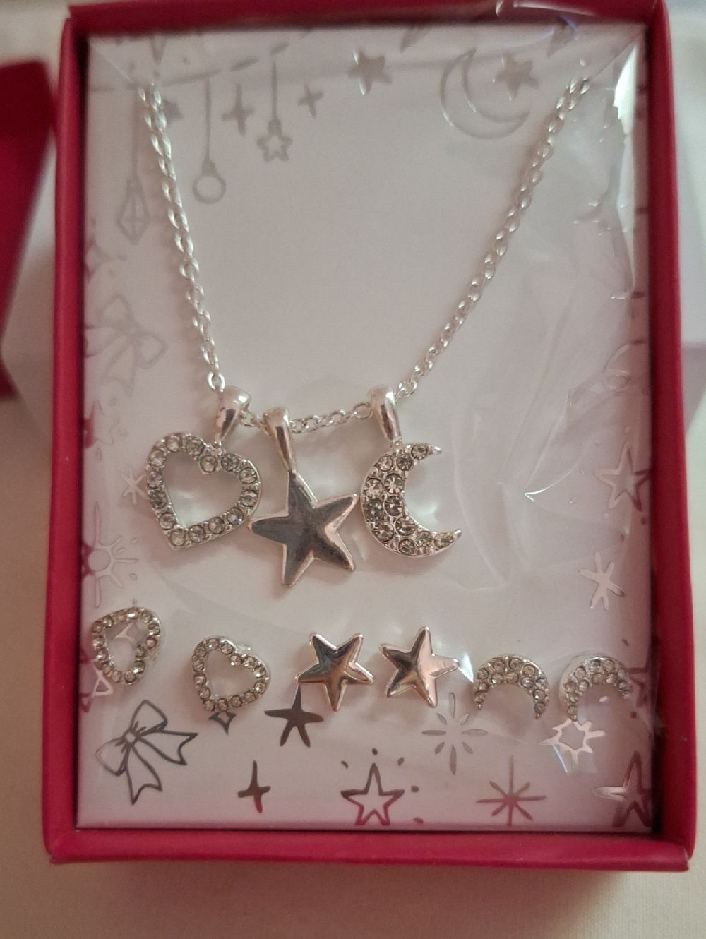 Avon Celestial Wished Heart, Star & Moon Pendant Necklace and Earring Set
